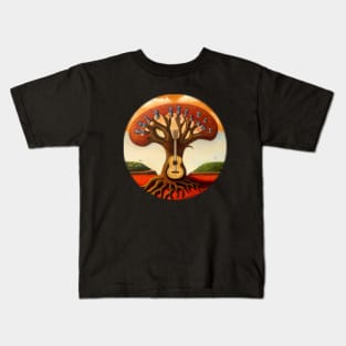 Acoustic Guitar Tree Of Life Guitar Player Nature Guitarist Kids T-Shirt